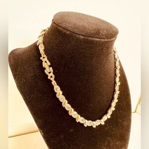 Vintage Pennino Signed Necklace Clear Rhinestones With Gold Tone Approx 15”‎